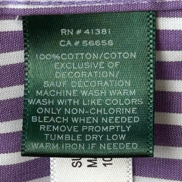 NWOT RALPH LAUREN sM ‘Non Iron’ purple striped shirt-silky hi thread ct cotton - Picture 4 of 6